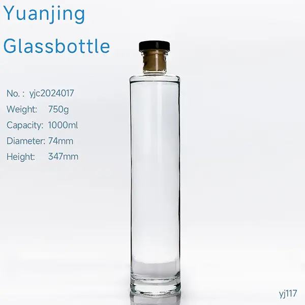 Short-Neck Glass Mineral Water Bottle 1000ml for Beverages Whisky Rum Vodka Gin Brandy Tequila Corked Mineral Water