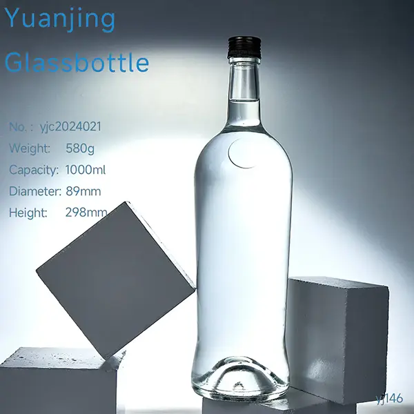 yuan jing 1L Tall Round Liquor Bottle with Thin Base