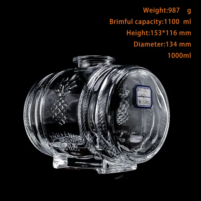 1000ml wine barrel shaped glass bottle