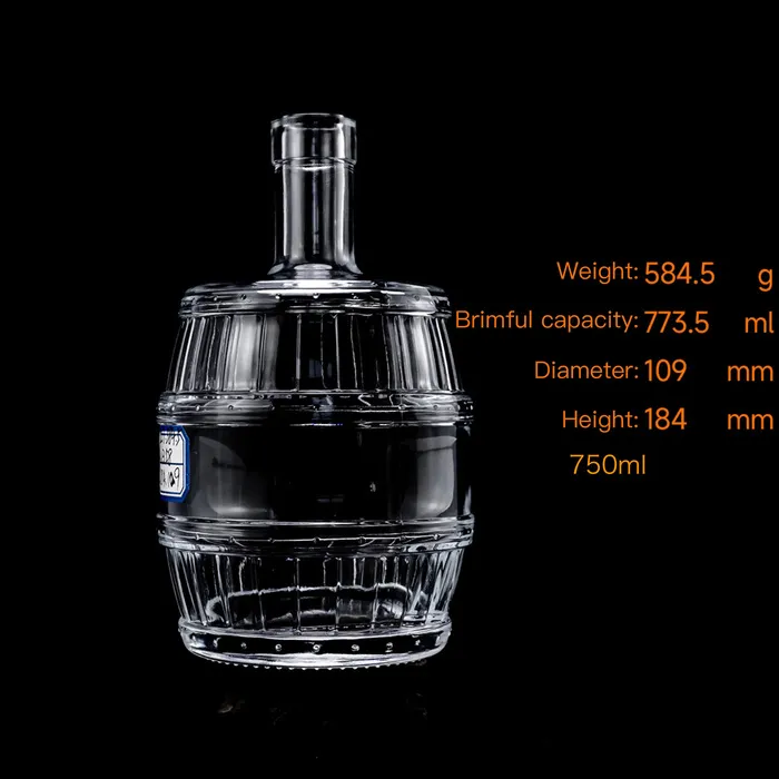 750ml wine barrel shaped glass bottle