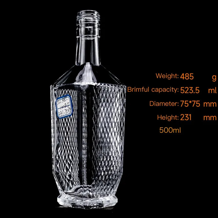 Custom Glass Whiskey Bottles – Wholesale 50cl Faceted Square Bottles